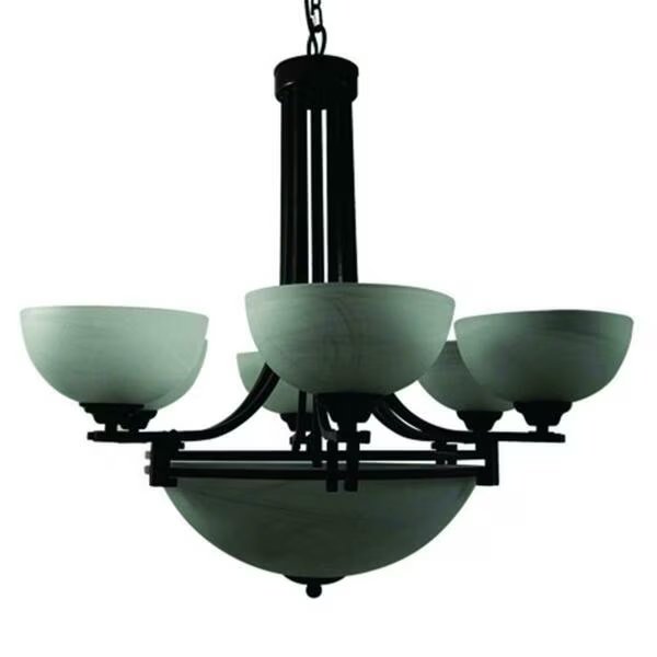 6 Light Chandelier, Dark Brown with Frosted Alabaster Glass, Yosemite, Mfr#: 98339-6+3DB